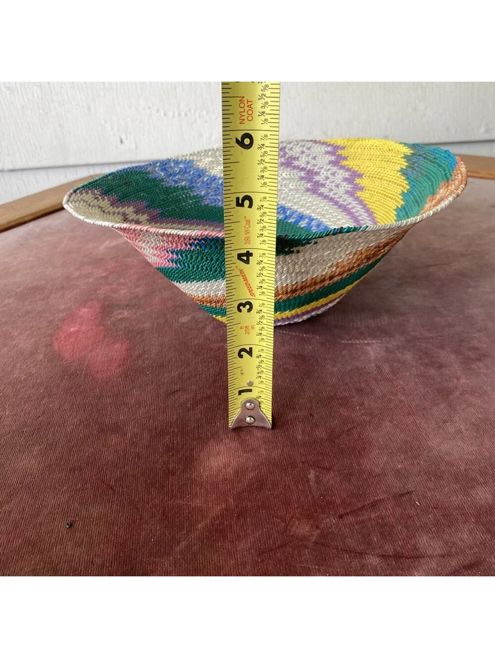 Telephone Wire Basket Bowl 10” Handmade African Zulu Art Pink Purple Green Yello